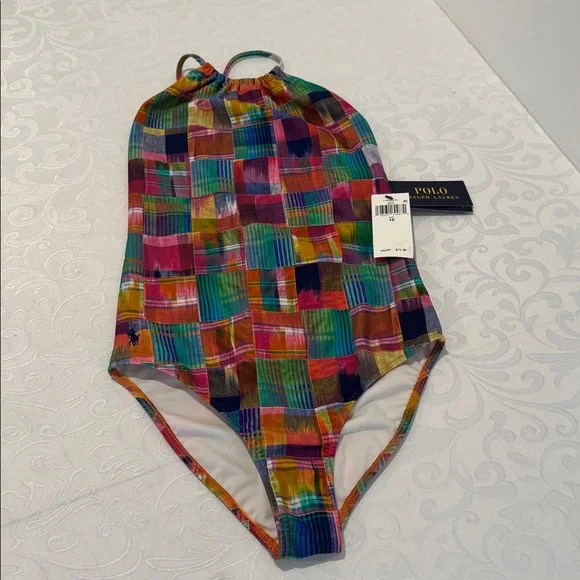Ralph Lauren Patchwork One Piece Bathing Suit. Size 12 - Picture 3 of 10